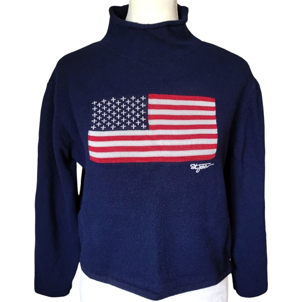 St John Sport Marie Gray 2002 Cruise Rare American Flag Sweater USA Patriotic S